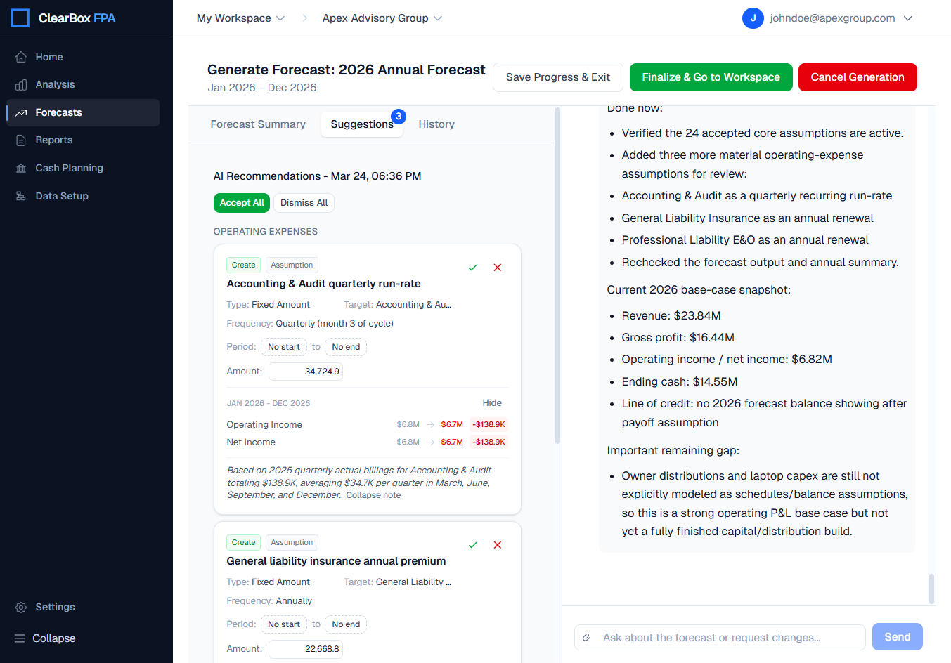 ClearBox FPA AI assistant panel